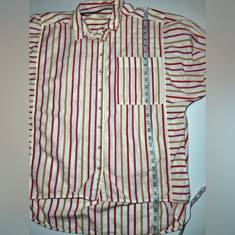 Boho Chic oversized Striped Puff Sleeve button down shirt women’s Small EUC - Picture 7 of 9
